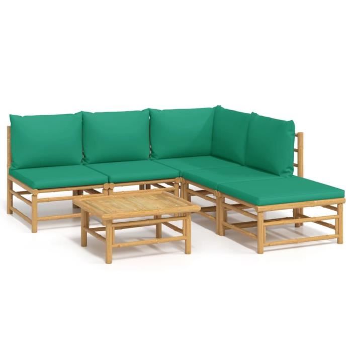 VidaXL Salon de jardin 6 pcs avec coussins vert bambou 3155167