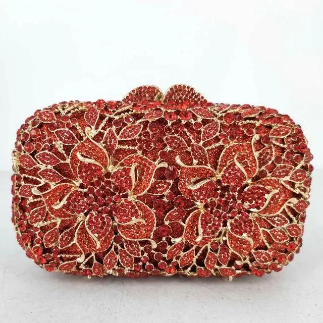 

Boutique De FGG Handmade Silver Clutch Purses for Women, Fancy Flower Evening Bags and Clutches, Hardcase Prom Rhinestone Purse Mini Size