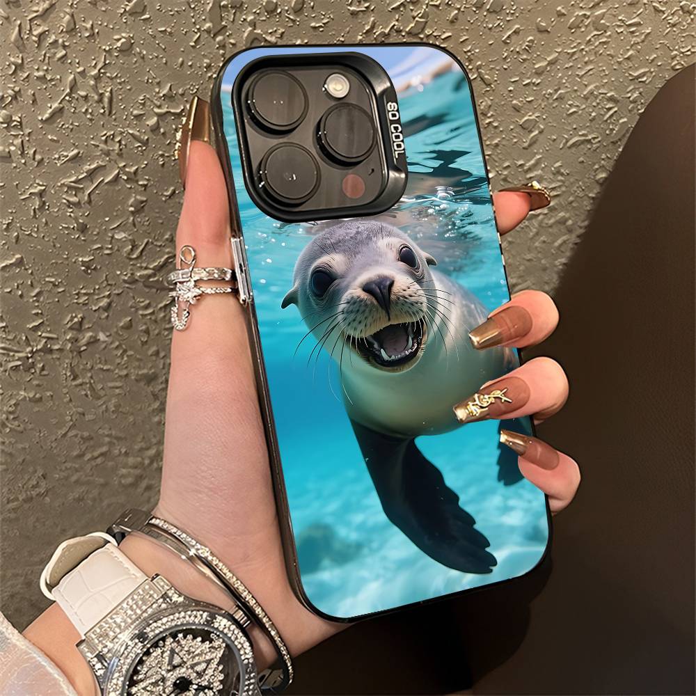 Seal Sea Shrimp Phone Case For iPhone 15,17,11,14,13,16,12,E,Max,Plus,Air,Pro,Mini Black Matte Cover