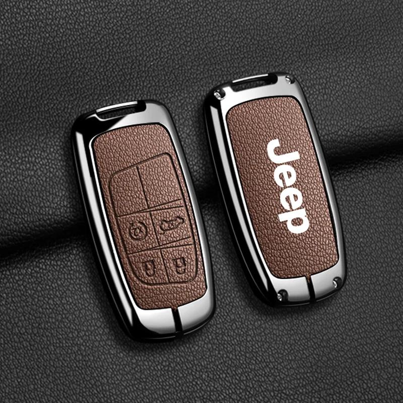 For Jeep High Quality Leather Car Key Case For Jeep Grand Cherokee WK2 KL Wrangler JK Commander Renegade Compass 2018 2022 Ac