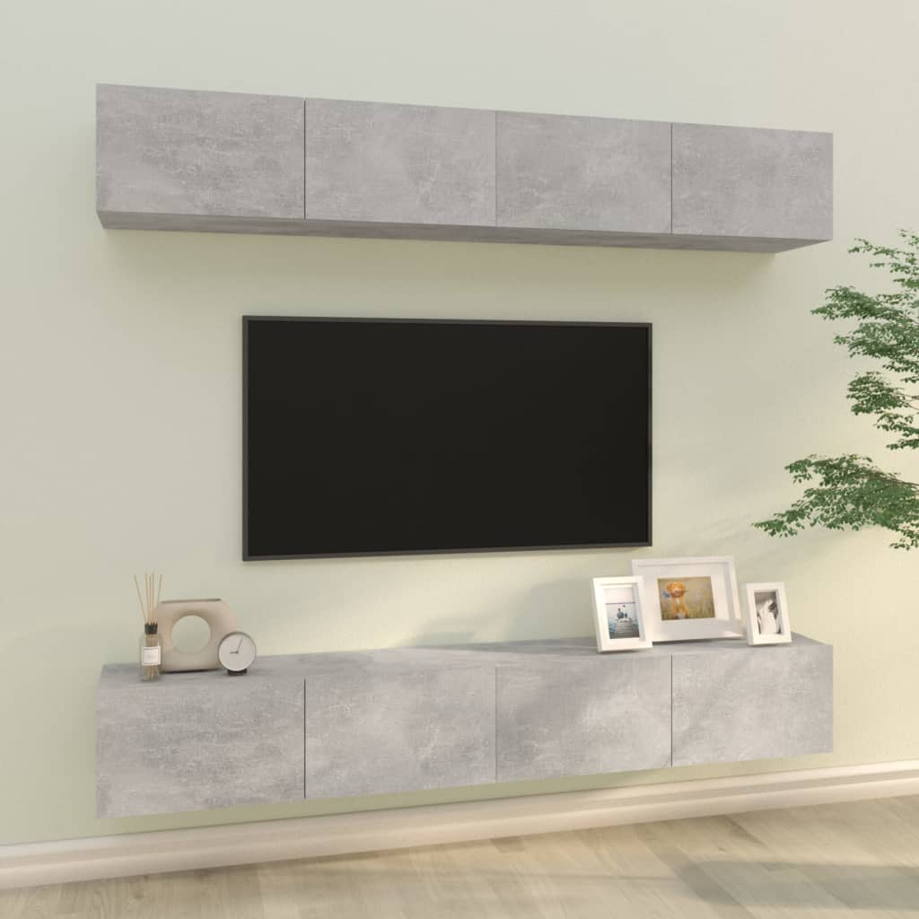 Vidaxl Szafki Ścienne Pod Tv, 4 Szt., Betonowa Szarość, 100X30X30 Cm