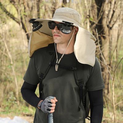 Chapéu de ventilador solar com aba de pescoço UPF 50+ Proteção UV Chapéu com 2 ventiladores de resfriamento USB recarregável Respirável Homens Mulheres Verão Ao Ar Livre Chapéu de sol de aba larga