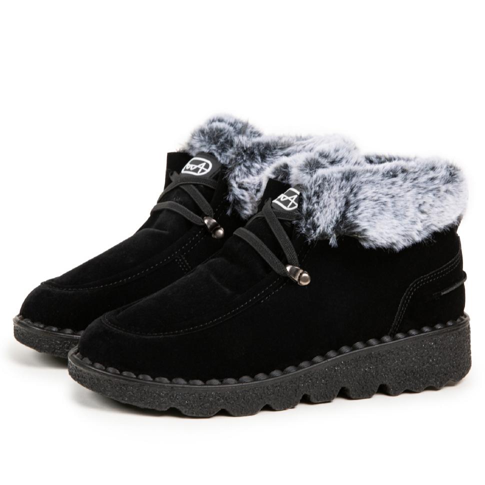 Cizme de zăpadă cu platformă caldă de iarnă pentru femei Botine anti-alunecare din piele întoarsă artificială cu căptușeală din blană artificială Cizme scurte de mers confortabile, cu șireturi, pantofi