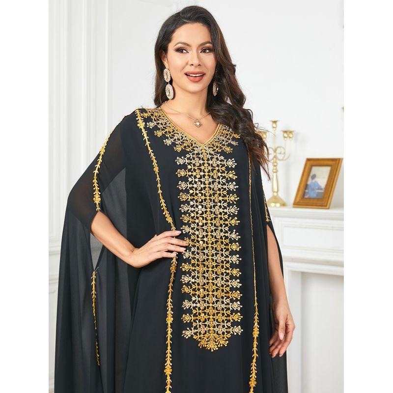 2025 Middle East Cross-Border Dubai Robe European and American Batwing Sleeve Plus size Heavy Industry Embroidery Fashion Dress Dress