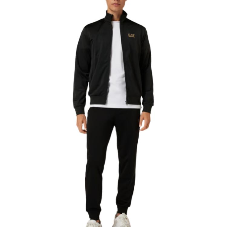 Emporio Armani EA7 Solid Color Zip-Up Long Sleeve Casual Sports Suit Men Suits Black 8NPV65-PJHCZ-0208