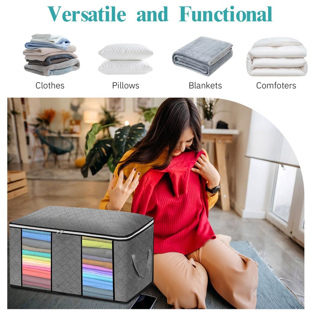 90L Große Aufbewahrungstaschen, Faltbare Schrank-Organizer- und Aufbewahrungstaschen mit Griffen, Dickes Gewebe für Decken, Steppdecken, Kleidung, Bettzeug