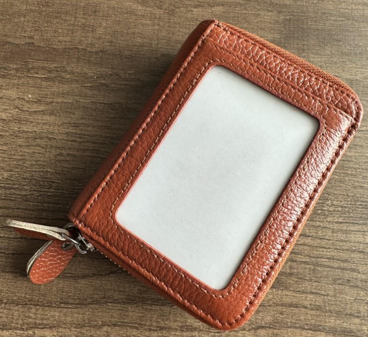 RFID Cowhide Leather Card Holder & Coin Purse with Double Zipper