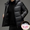 Mens Premium Black Down Jacket With Hood 90% White Duck Warm Winter Coat Middle-Aged Men