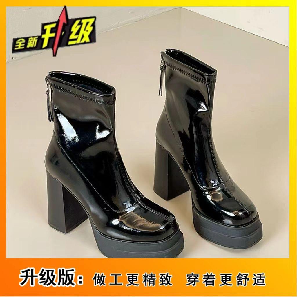 British style super high heel thin boots Korean version thick heel non-slip rear zipper short boots 2025 autumn and winter new Martin boots