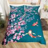 Koi Duvet Cover King Cherry Blossom Japanese Ukiyo-e Bedding Set Sakura Marine Animals Comforter Cover,Pink Romantic Quilt Cover