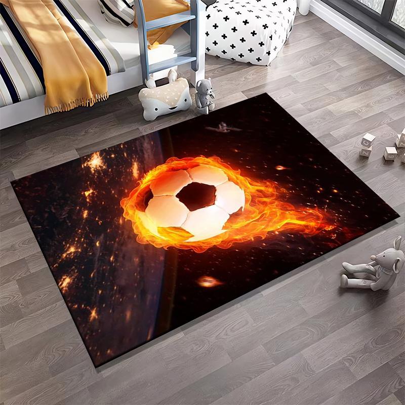 Fiery Soccer Ball Carpet with Space Background for Modern Decor Suitable for use as an anti-slip for living room bedroom sofas
