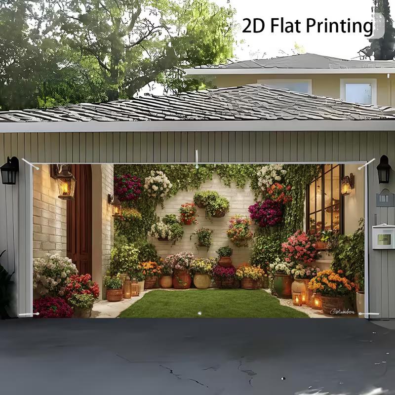 Wandteppich „Bohemian Garden“, Hintergrundstoff mit üppigen Blumen und Laternen, Heimdekoration