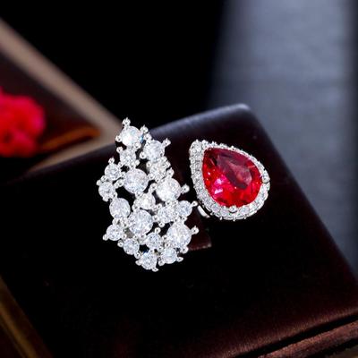 Anello regolabile con apertura cava, colore rubino, zirconi AAA, gioielli per feste CMM