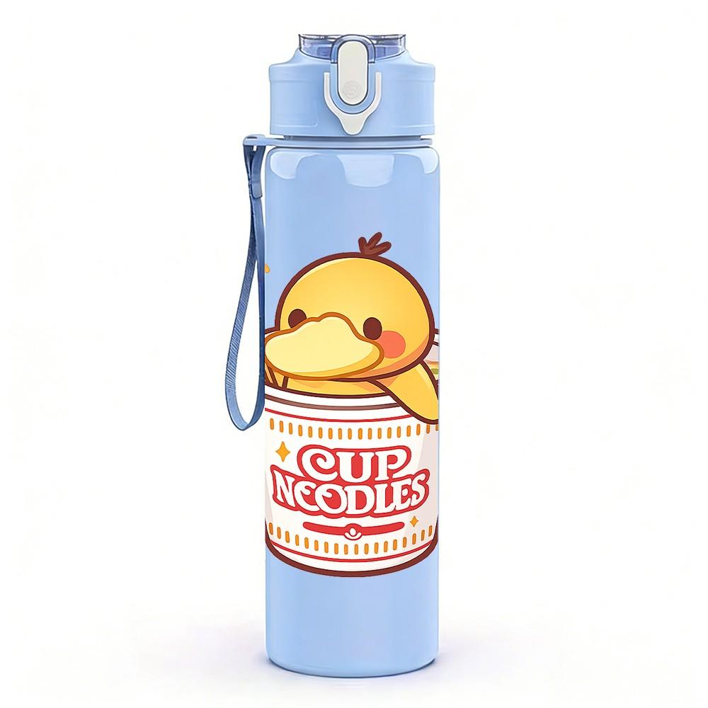 1PC Fried Chicken Bucket Cartoon Pattern 750ml Color Plastic Sports Water Bottle Leakproof Flip Straw Lid Suitable for Sports Office Home Use