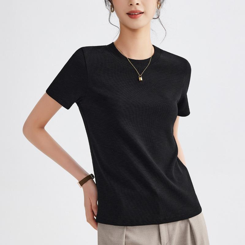 Women's Summer Round Neck Solid Color All New Stretch Top