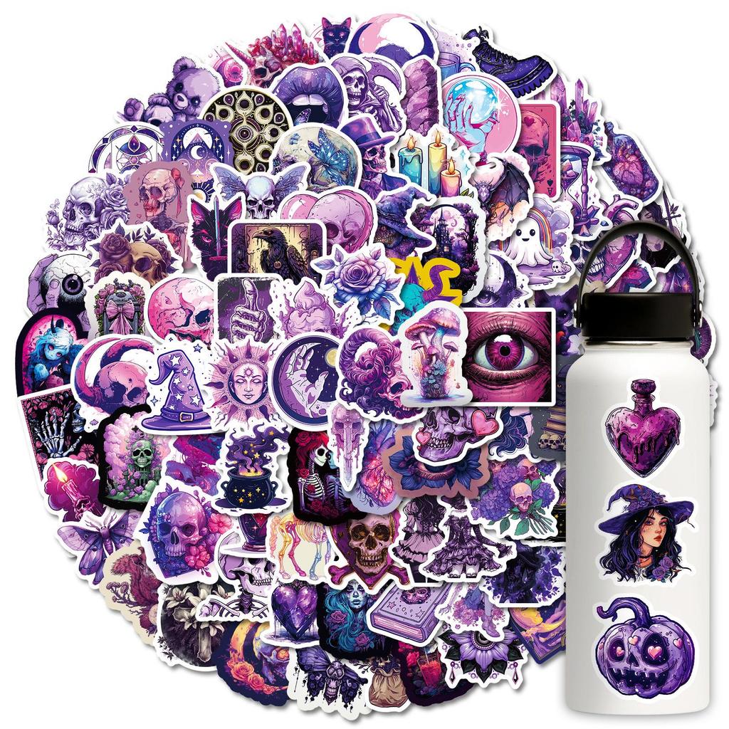 100 Purple Gothic Graffiti Stickers for Suitcases, Pens, Guitars, Notebooks – Waterproof, Durable, and Versatile