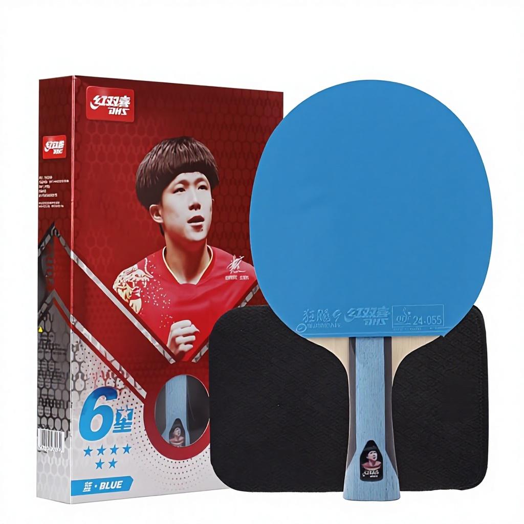 DHS 6Star H6004 H6001 H6005 H6008 Colorful 7ply Hurricane 9 Table Tennis Rackets with Long Wooden Straight Grip Portable синий