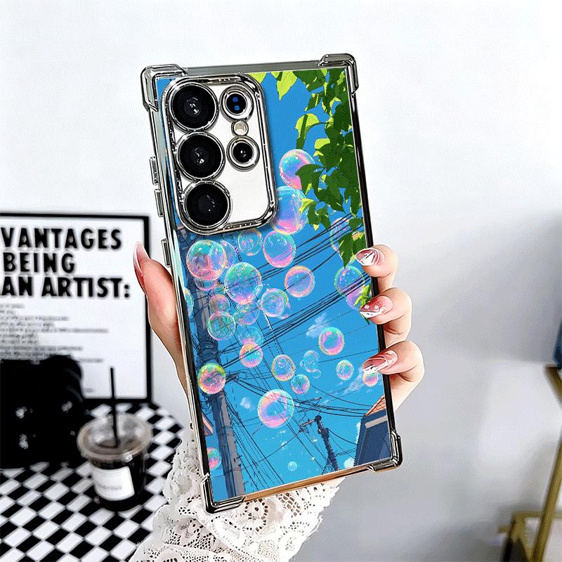 Anime Aesthetic Scenery Plating Phone Case For Samsung Galaxy S24 S25 FE S26 Edge S23 Ultra S22 S21 Plus S20 Anti-Fall Airabag C