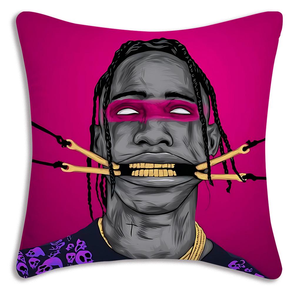 Fashion singer T-Travis Scotts Pillow Covers Cartoon Sofa Decorative Home Double-sided Printing Short Plush Cute Cushion Cover