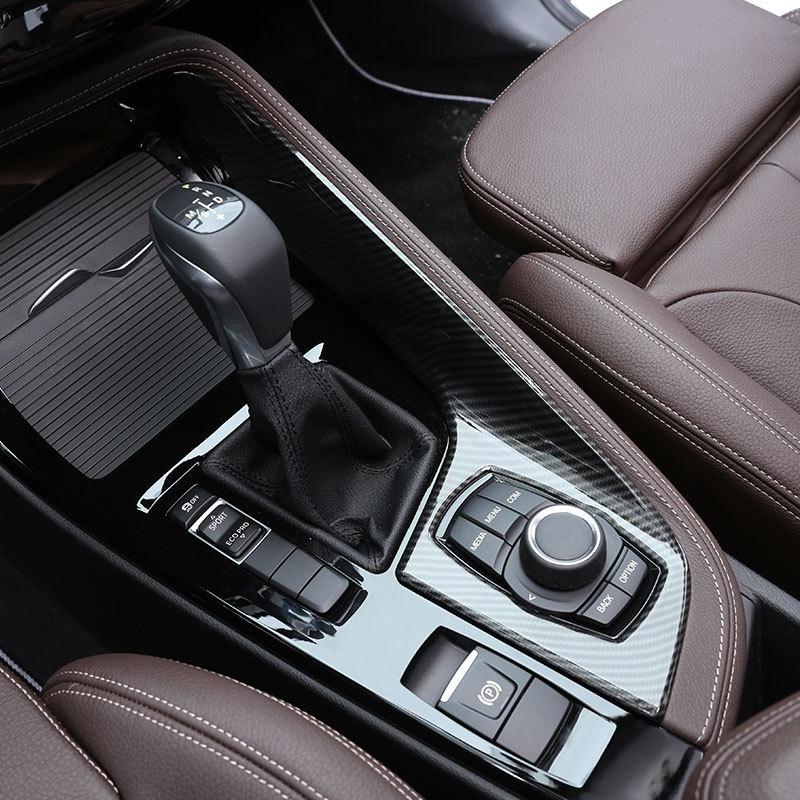 For BMW X1 F48 X2 F47 2016- ABS Carbon Fiber Car Console Gear Shift Multimedia Panel Frame Cover Trim Car Accessories  (LHD)
