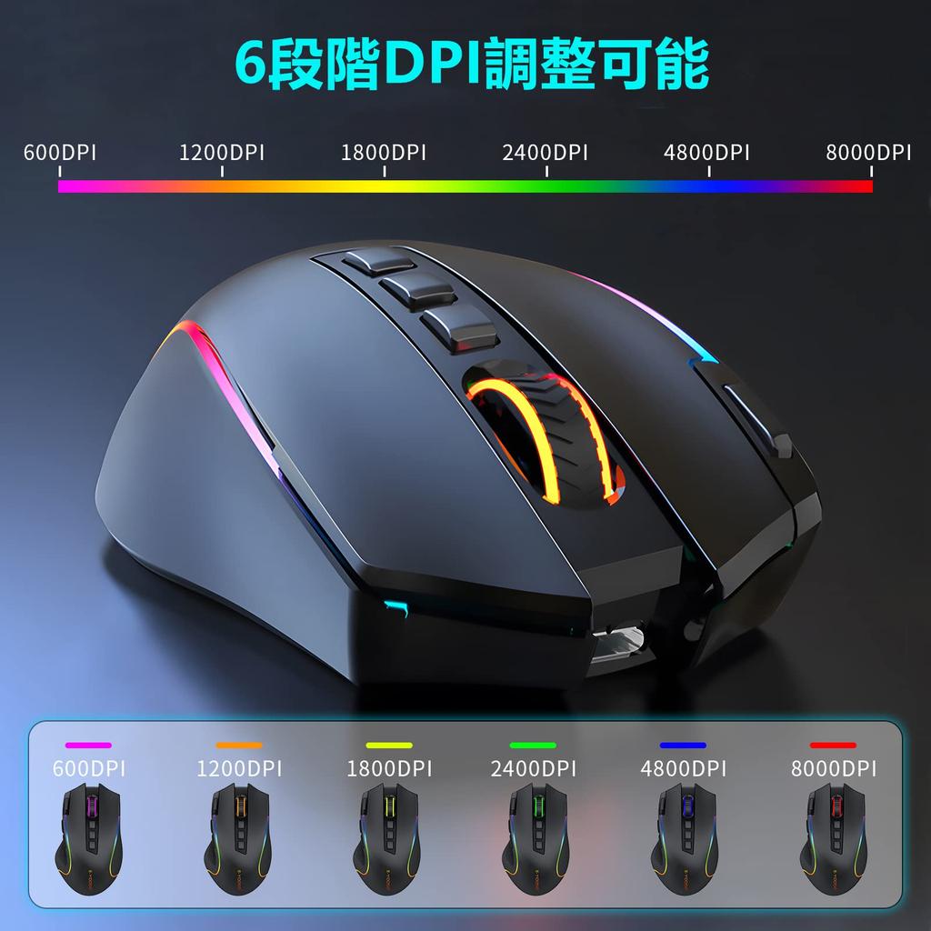 Wireless Gaming Mouse with RGB 9 Programmable Macro Side DPI Wireless and Wired Professional Gaming Mouse e-Element 2.4G Backlight, Buttons,