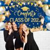 Congrats Class of 2025 Banner Blue Gold Graduation Decorations - Large 2025 Graduation Photo Backdrop, Navy Blue Congratulations Banner Grad Party