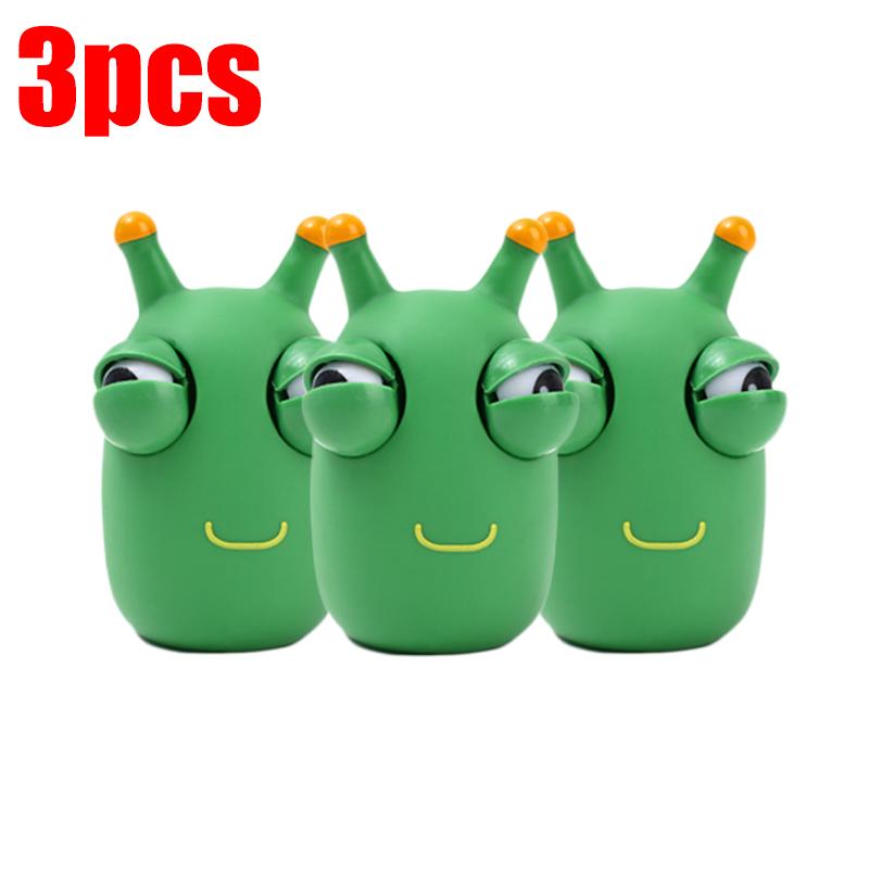 1/3pcs Novelty Green Worm Squeezing Toy Novelty Explosive Eye Squeezing Toy 3D Big Eye Children Adult Stress Relieving Toy