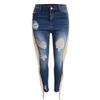 Fashion Women High Waist Hole Tassel Button Zipper Pocket Denim Jeans Sexy Pants