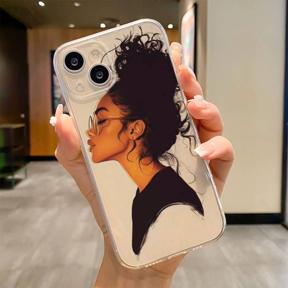 Afro Black Girls Cartoon  Phone Case For iPhone 17 16e 16 15 14 13 12 11mini Pro Max X XR XSMAX 8 7 Air Plus Soft Cover