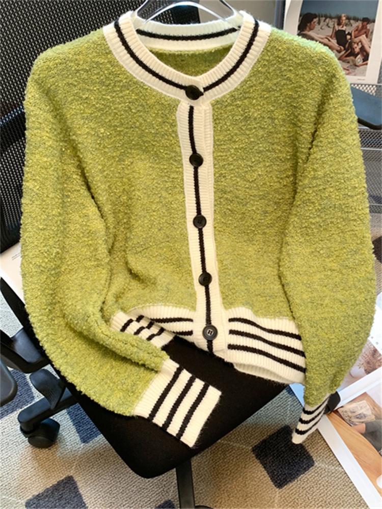 Knitted Women Cardigan Autumn Winter  New Patchwork Long Sleeve Sweater Casual Vintage Single Breasted Cardigans