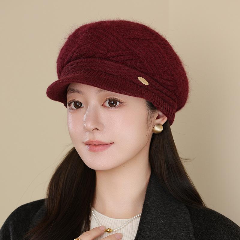 Hat Women's Autumn and Winter Wool Hat Fashion Rabbit Hair Beret Fleece Thickened Knitted Cap