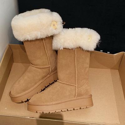 Tall Snow Boots Women's 2025 Winter New Velvet and Thick-soled Heightening Boots Thick Wool Cotton Shoes
