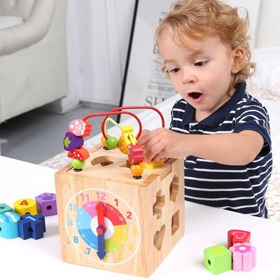 Wooden Early Education Children's Treasure Box Beaded Beads Four-sided Multifunctional Treasure Box Puzzle Box Building Block Wooden Toys
