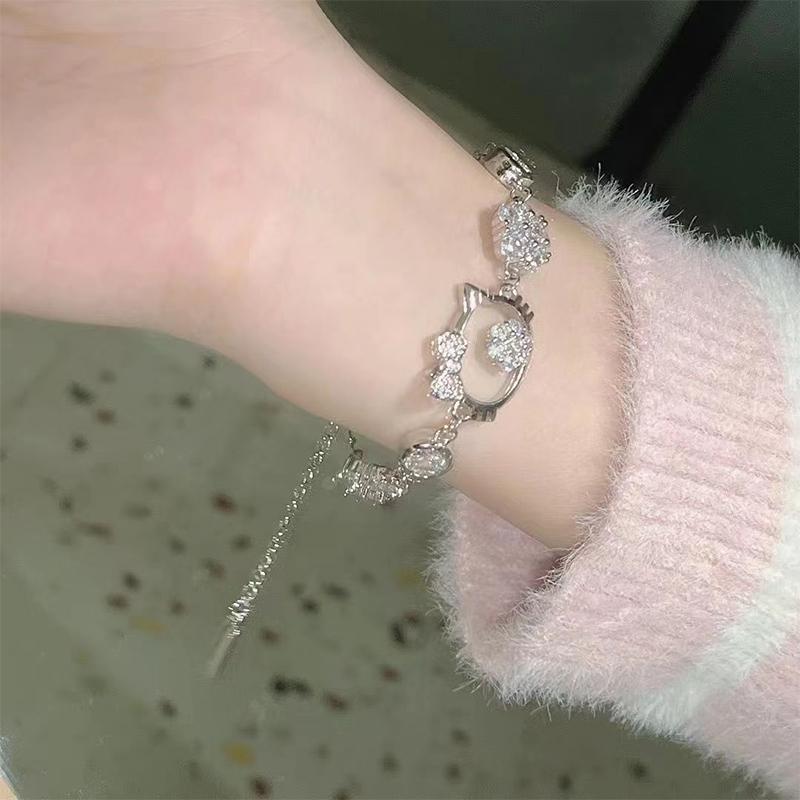 Hello Kitty Bracelet Kawaii Sanrio Diamond Cute Jewelry Anime Peripheral Necklace For Friend Girlfriend Birthday Jewelry Gift