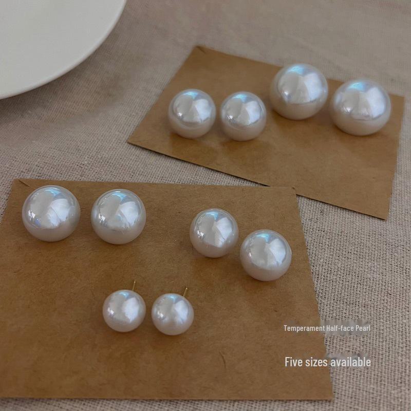 Elegant French Retro Pearl Earrings - Simple and Chic Half-Round Design for Women