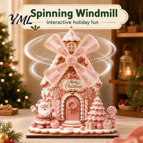 Wooden Holiday Tabletop Ornaments Christmas Windmill Ornament, 2D Rotating Decoration, Santa Gift for Family Centerpiece Table Mantel Shelf