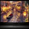 Arazzo 2D Città sull'Acqua di Venezia, Gira in Gondola Notturna e Case sui Canali Wall Art per Arredamento Casa
