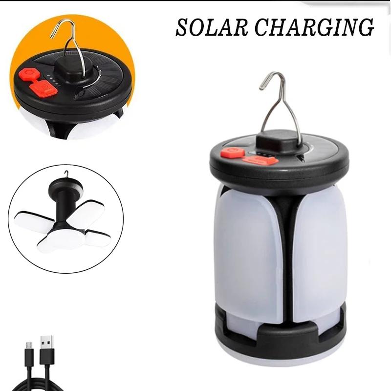 Tragbare LED Solar Campinglampe USB Wiederaufladbare Leistungsstarke Taschenlampe Faltbare Zeltlampe Notbeleuchtung Powerbank Taschenlampe