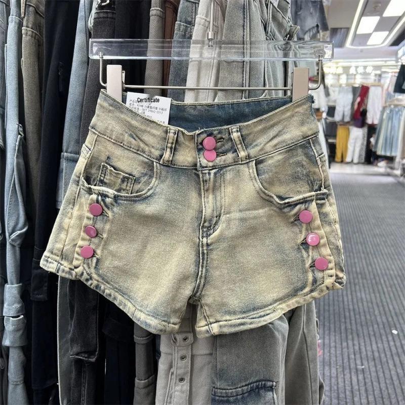 Vintage Spicy Girl Spodenki Jeansowe w Linii A - Stylowe, Wysmuklające, Modne Hot Pants z Niskim Stanem