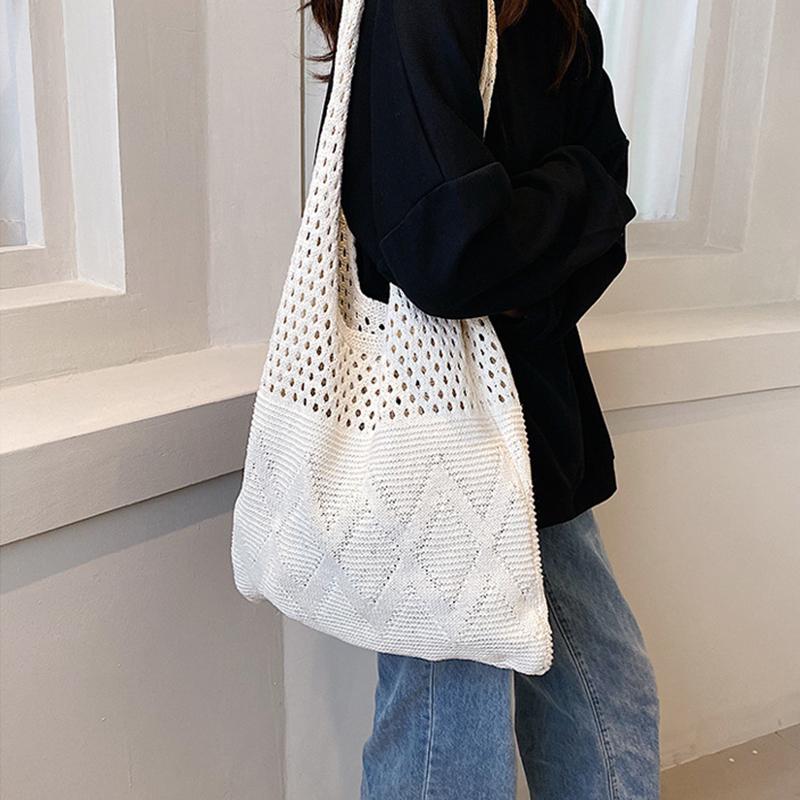 Yogodlns Wool Knitted Shopping Tote Bag for Women Vintage Cotton Girls Shoulder Bag Large Capacity Female Handbag Crochet Bag