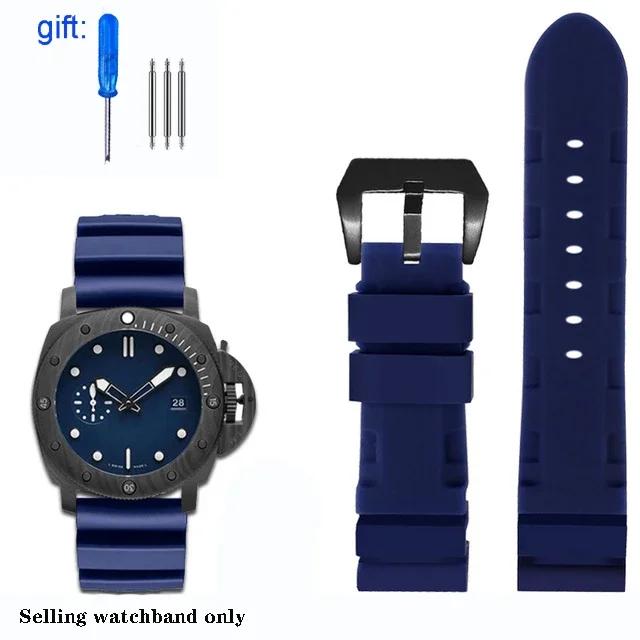 Black Blue Green Orange Watchband Silicone Rubber Watchband Men's 22mm 24mm For Panerai 111 441 386 Sport Soft Strap Free Tools