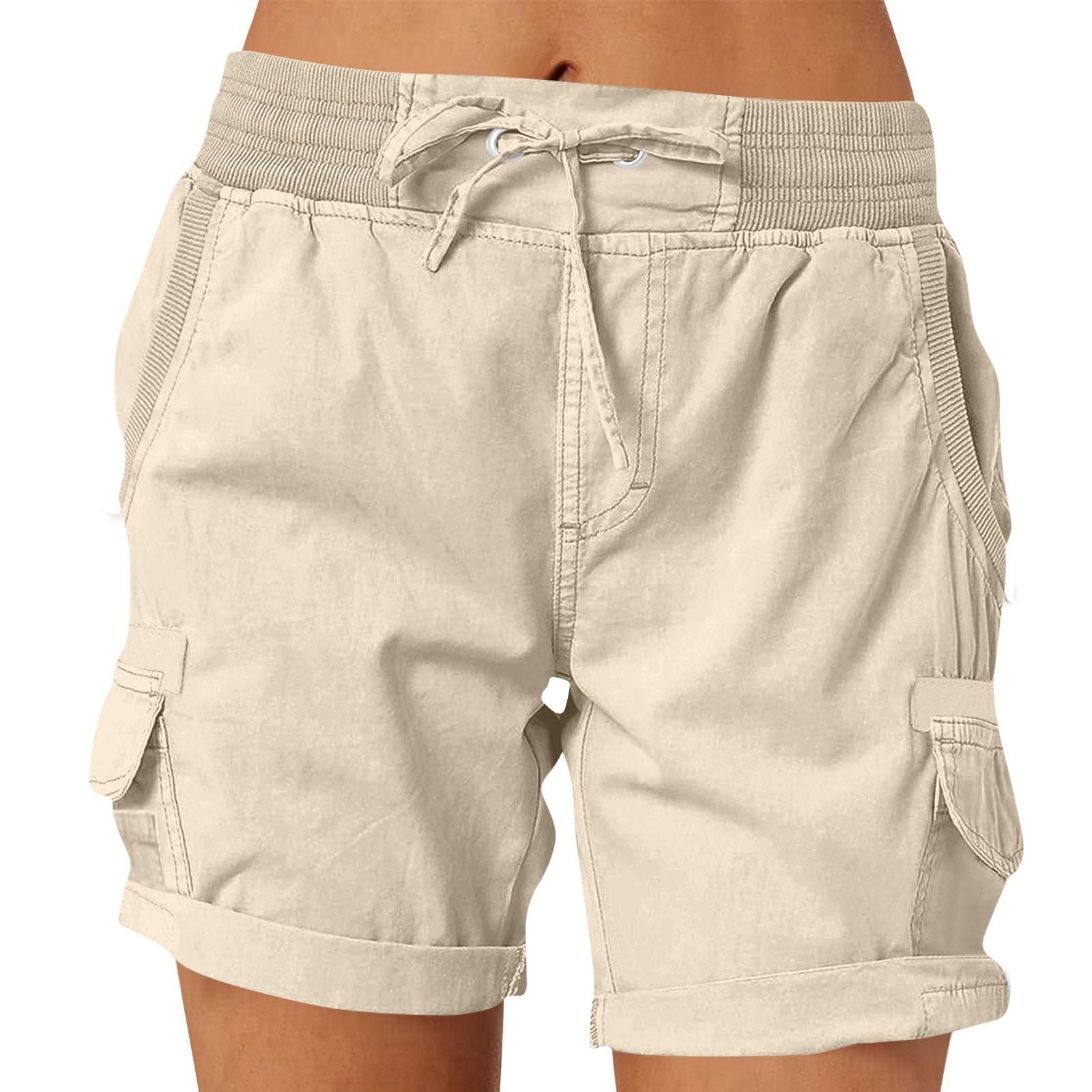 

Женские модные однотонные повседневные рабочие брюки с карманами на шнурке, эластичным поясом и подвернутыми краями, шорты длиной пять четвертей XXL хаки