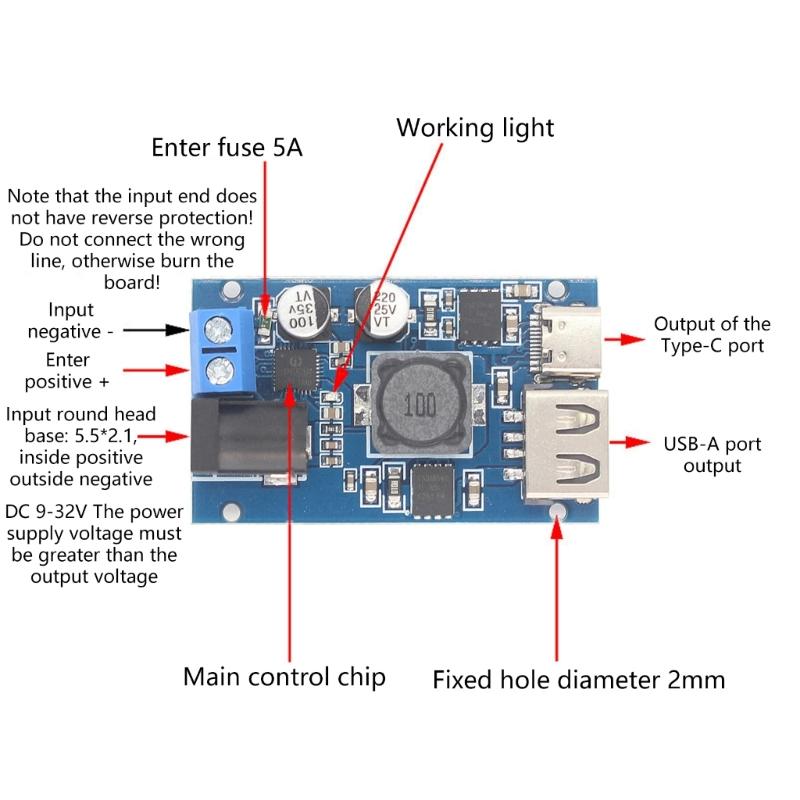 Adjustable Step Down Converters 12V To 5V Converters Module with Type C and USB Port for Fast Charging Devices