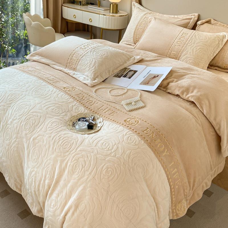 Thickened Milk Fleece Four-Piece Double-Sided Fleece Quilt Cover Solid Color Bed Sheet Mattress Quilt Cover Dormitory Bedding