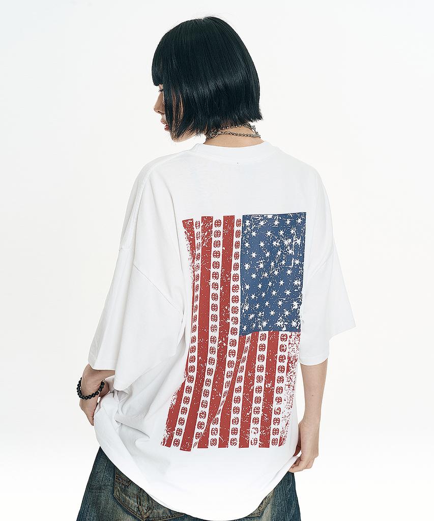 EASY NO EASY Vintage Usa Flag Short Sleeve - Black