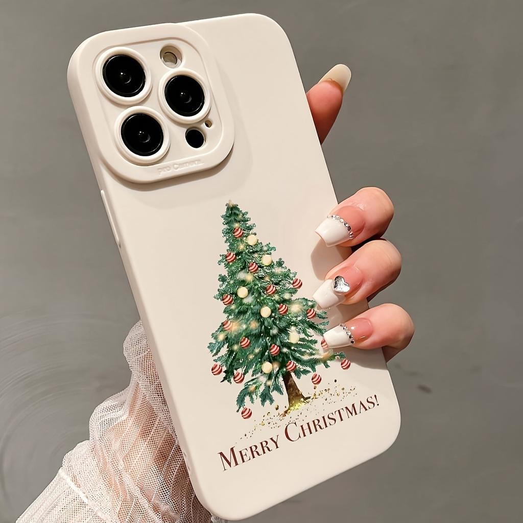 Creative Merry Christmas Tree Print Case for iPhone 16 15 14 11 13 12 Pro Max Cover iPhone 16E 7 8 Plus SE Winter Pattern Shockproof Soft Phone Cover