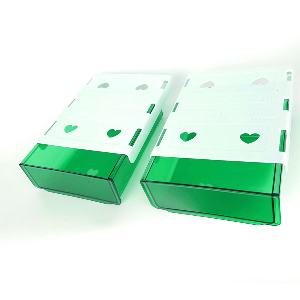Arm Drawer Set Desk Storage Storage Box with Adhesive Tape x King's Under-Desk (2 pieces) - Tray, Attachable, Slide-Out Double-Sided (Green 2)