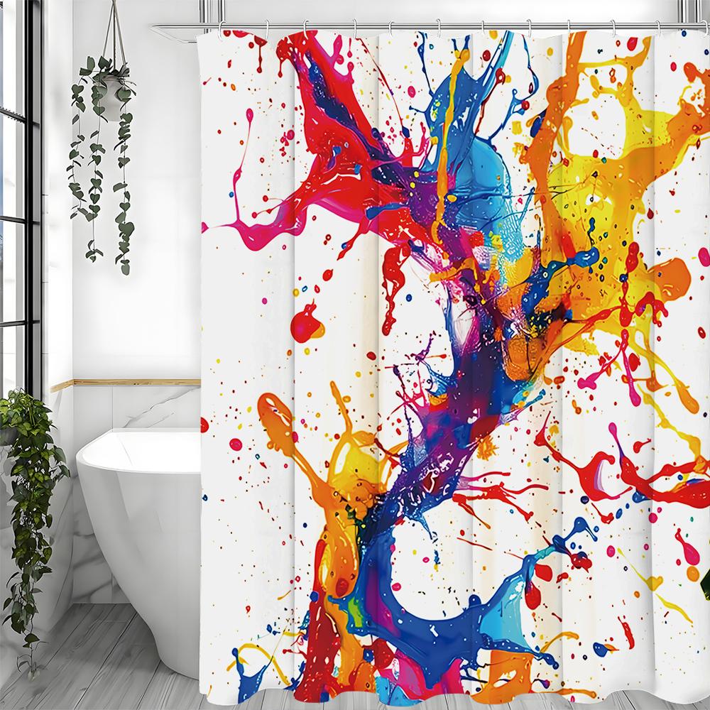 Abstract Splash Art Shower Curtain, Bathroom Decorative Shower Curtain, Waterproof Shower Curtain with Hooks