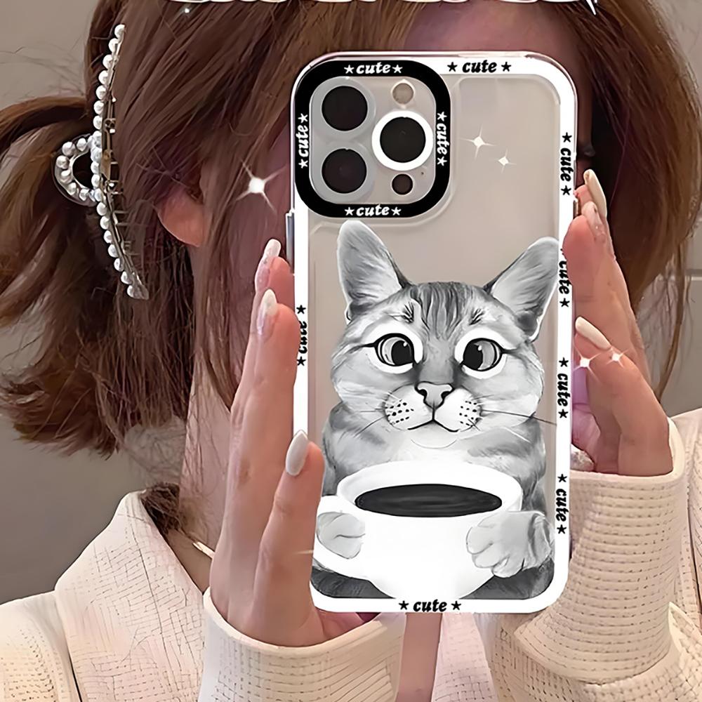 Cat Animal Cartoon Cat Phone Case For iPhone 16 15 11 12 14 13 Pro Max Mini X XS XR 7 8 Plus SE 16E Transparent Cover Fundas