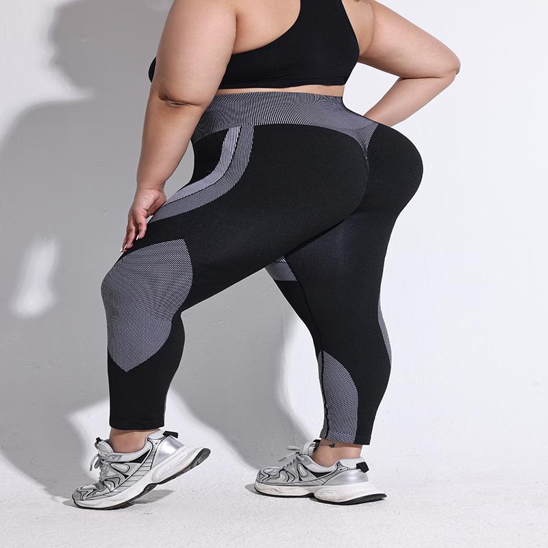 2025 Plus Size Breathable High Waist Color Block Yoga Leggings: Butt-Lifting, Seamless, Long Striped Sport Tights for Women